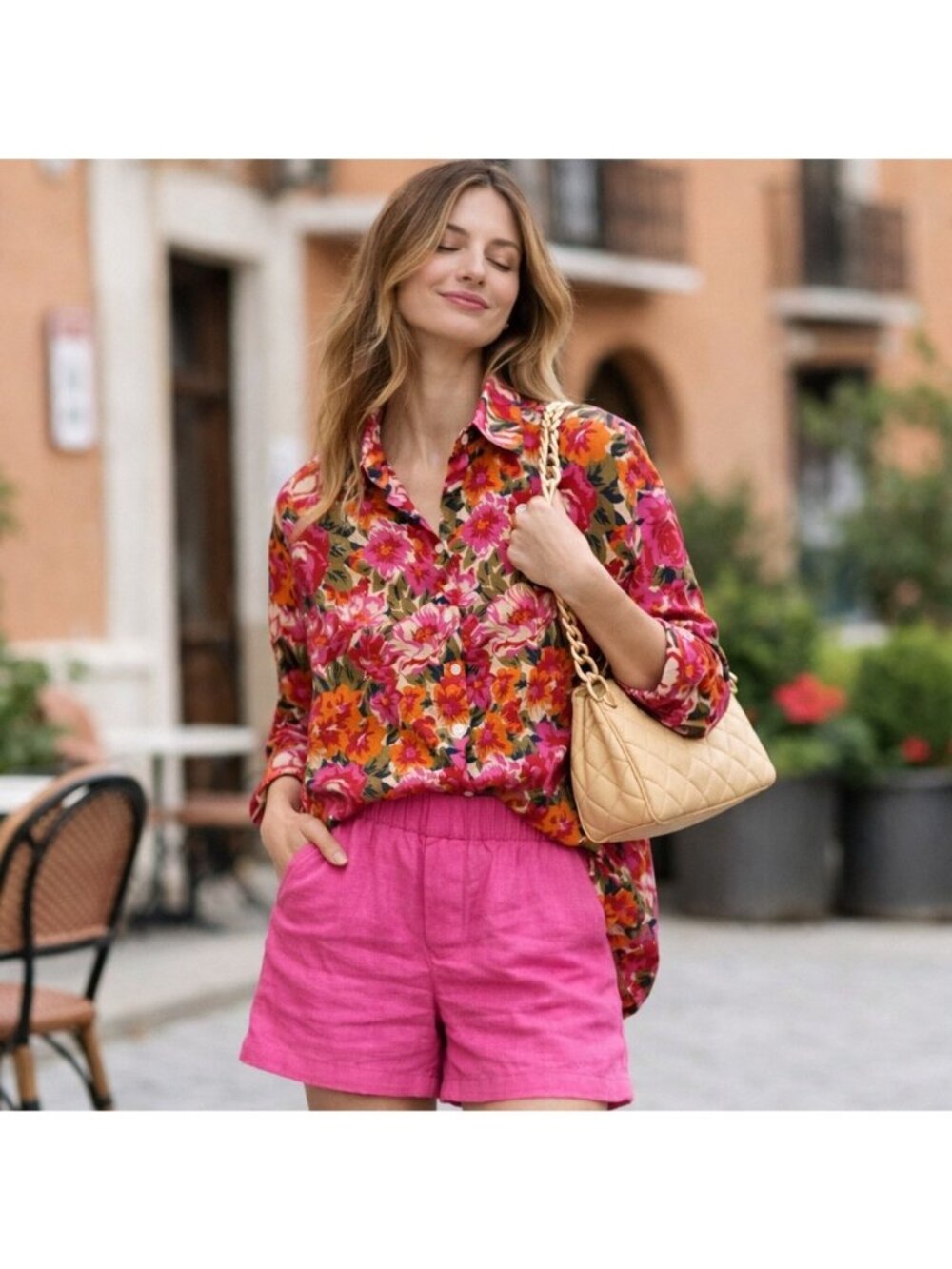 Sézane Max Floral Shirt Button Down Oversized Blouse Parisian Size 42 L